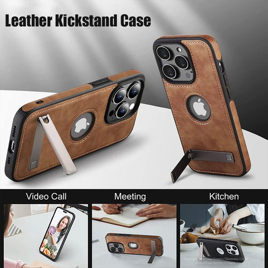 Leather Kickstand Phone Cases - Shockproof Flexible Soft Grip Cover