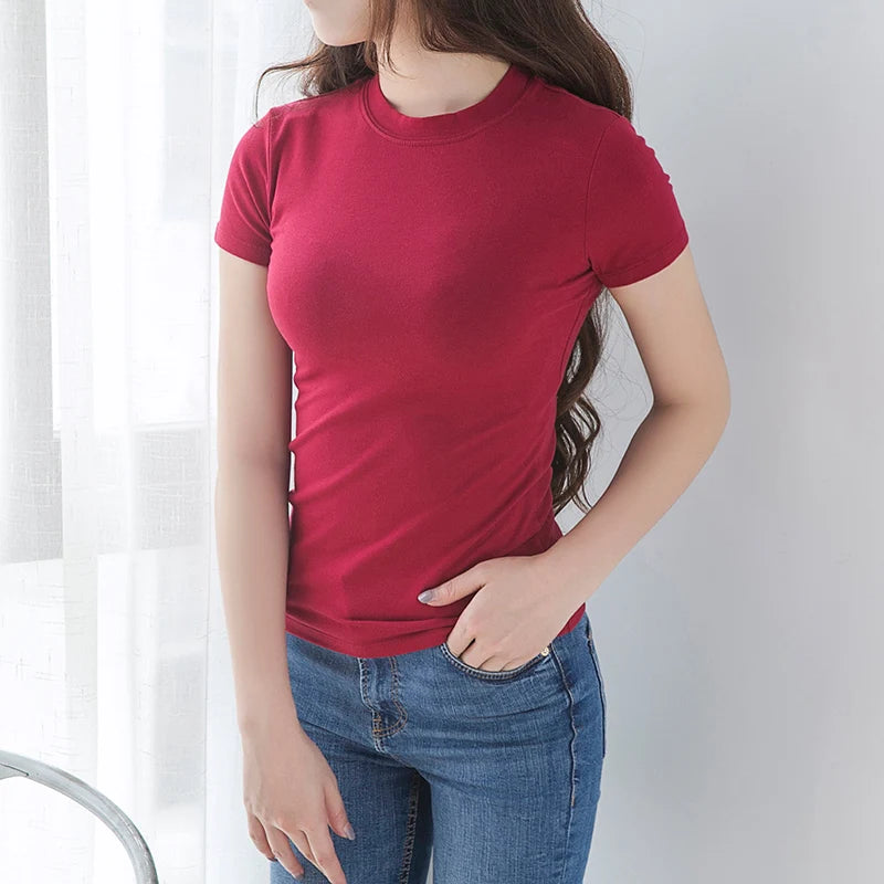 Damen-T-Shirt mit halbem Rollkragen, enge, einfarbige Oberteile