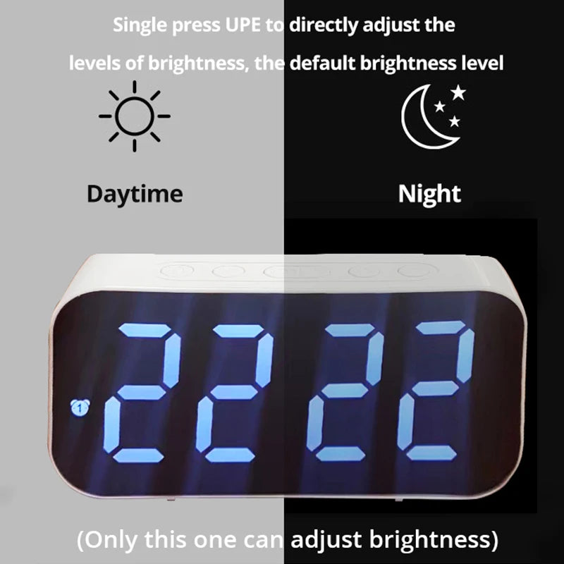 Horloge de table miroir à LED avec alarme numérique et fonction snooze