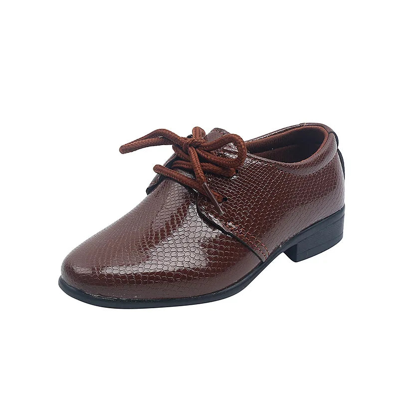 Child Boys Black Leather Lace-up Shoes