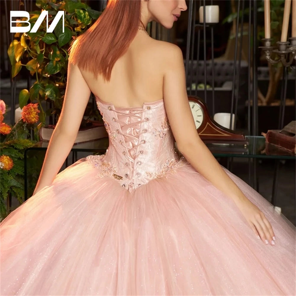 Rosa Quinceanera-Kleid mit schulterfreiem Prinzessinnen-Schnitt