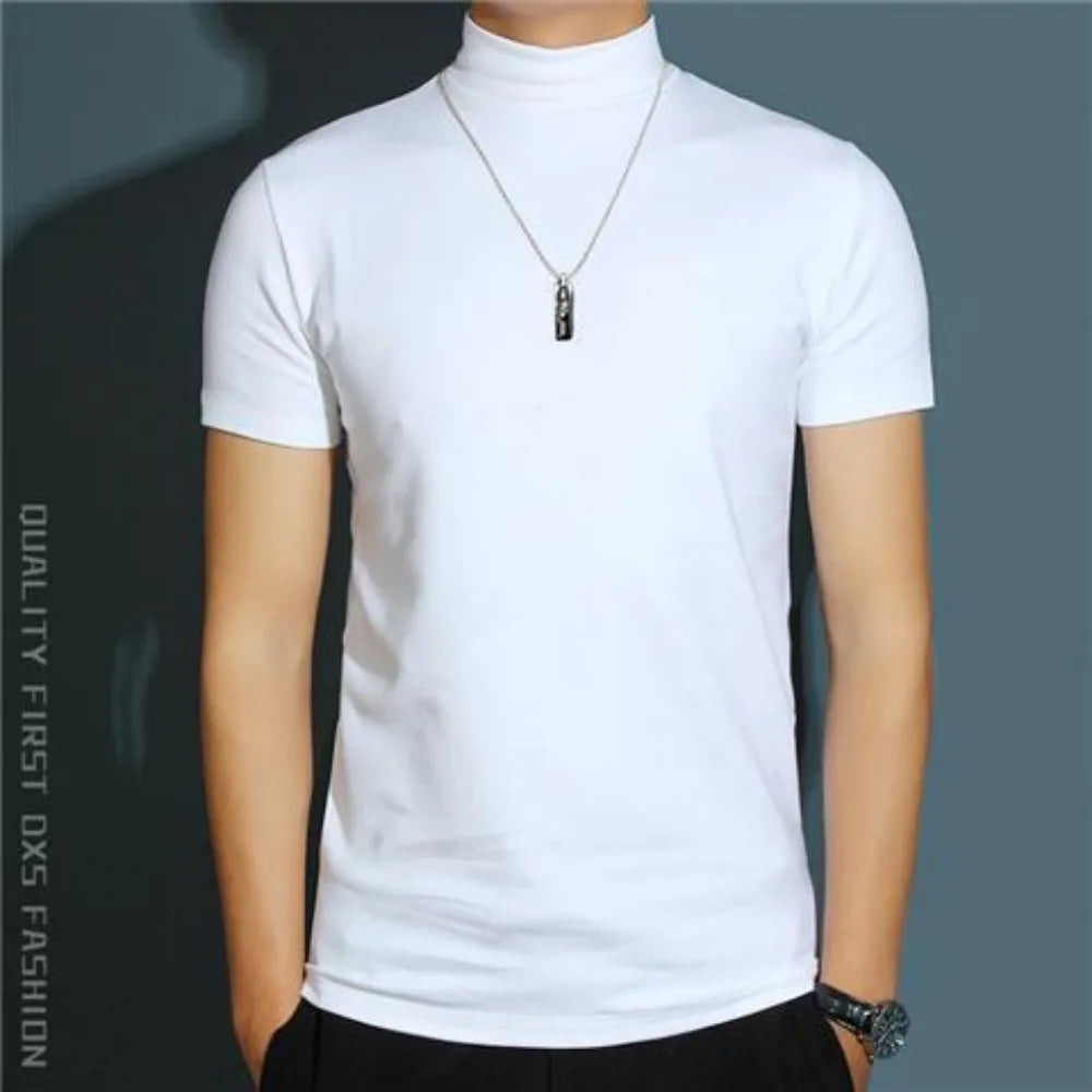 Men's Short Sleeve Turtleneck T-Shirt - Half-high Collar Base Shirt