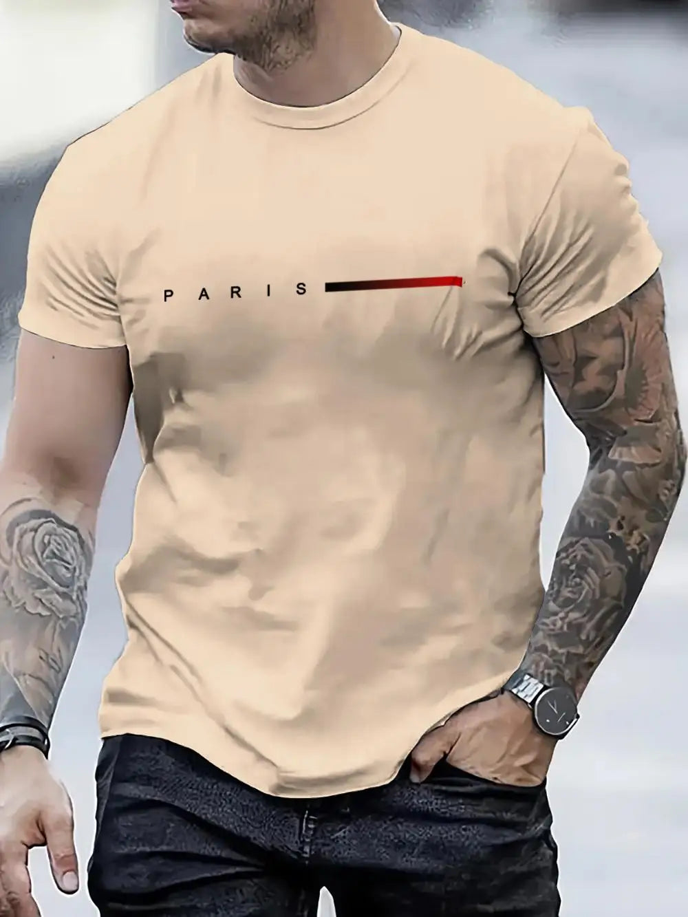 T-shirt surdimensionné avec lettre « Paris » pour hommes