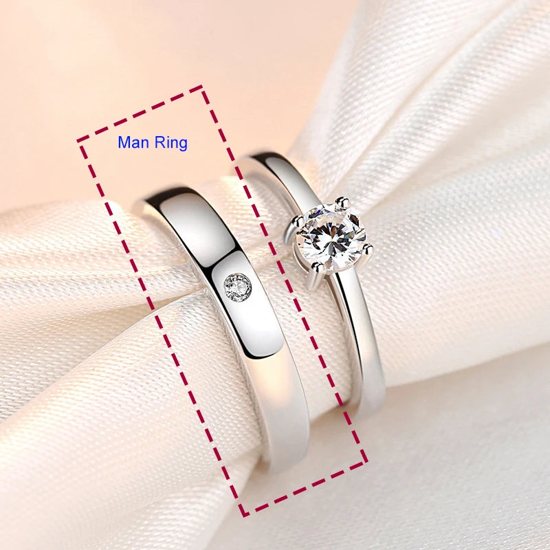 925 Sterling Silver Geometric Couple Rings