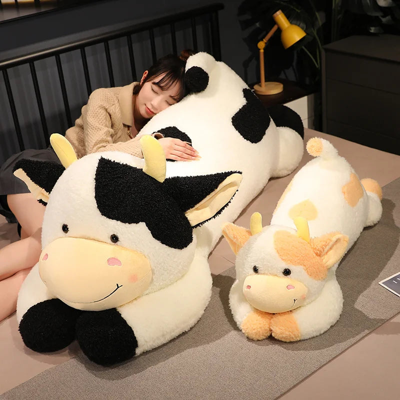 Jouet de vache en peluche - Oreiller long et doux pour bovins mignons