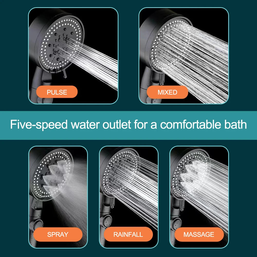 Adjustable High-Pressure Shower Head with 5 Modes and Hose