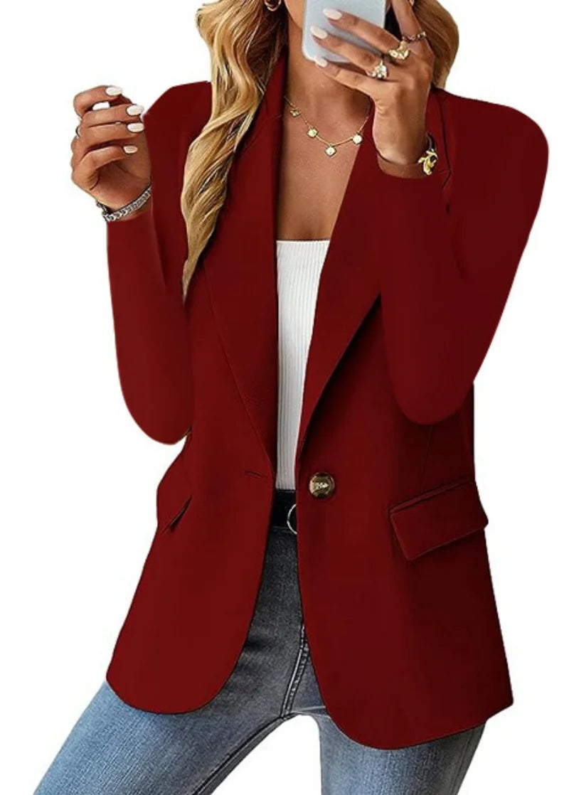 Women's Lapel Long Sleeve Button Suit Coat