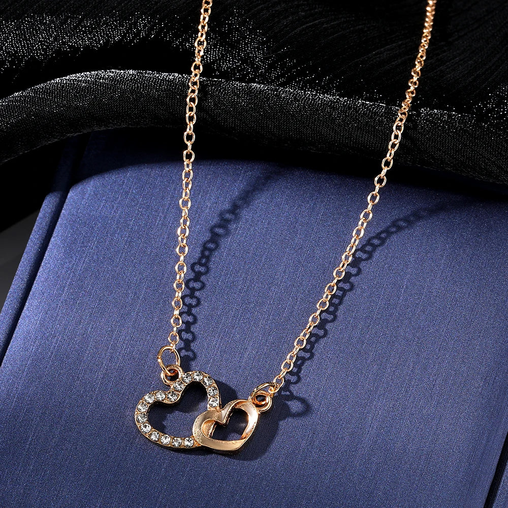 Double Heart Pendant Necklace for Women