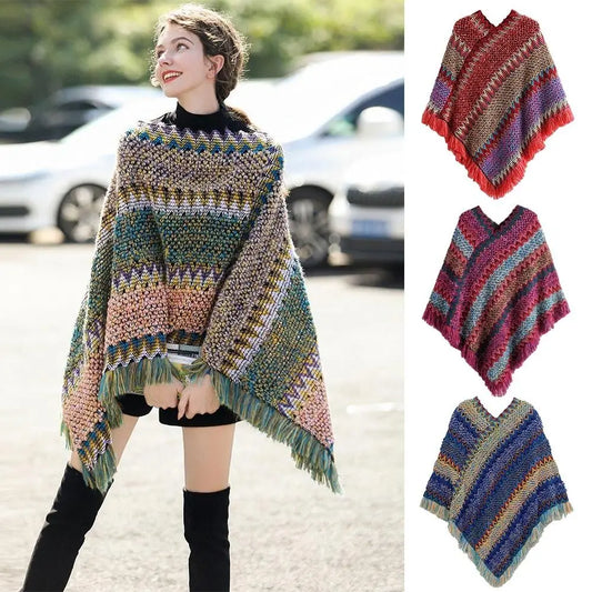 Fashion Mongolian Poncho- Ethnic Knitted Cape