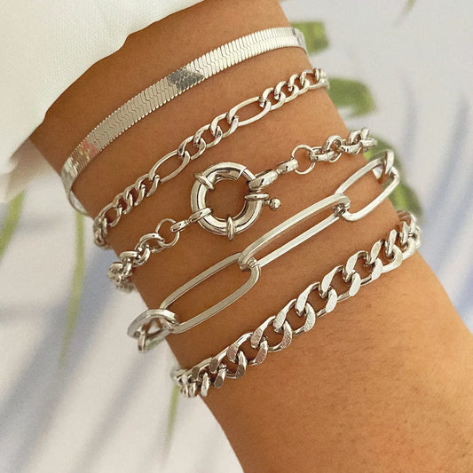 Punk-Armbandset mit kubanischen Ketten für Damen