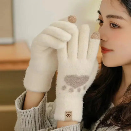 Gants tricotés d'hiver à écran tactile avec patte de chat pour femmes