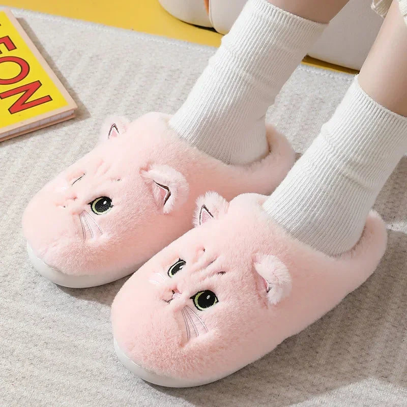 Cute Cat Fluffy Platform Slippers for Women and Men