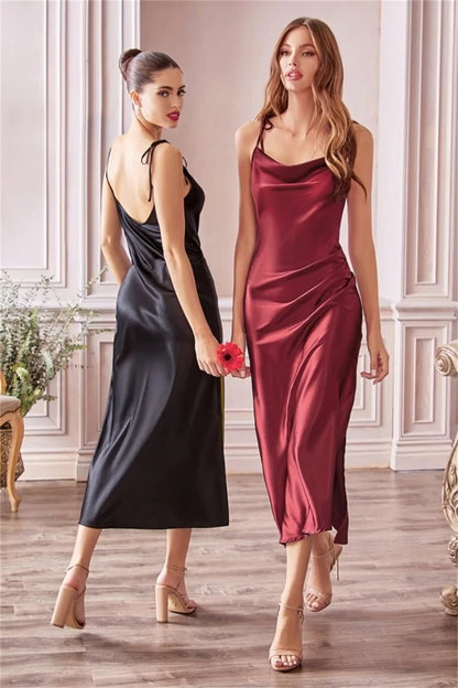 Robe de soirée longue en satin fendue et à lacets pour femme