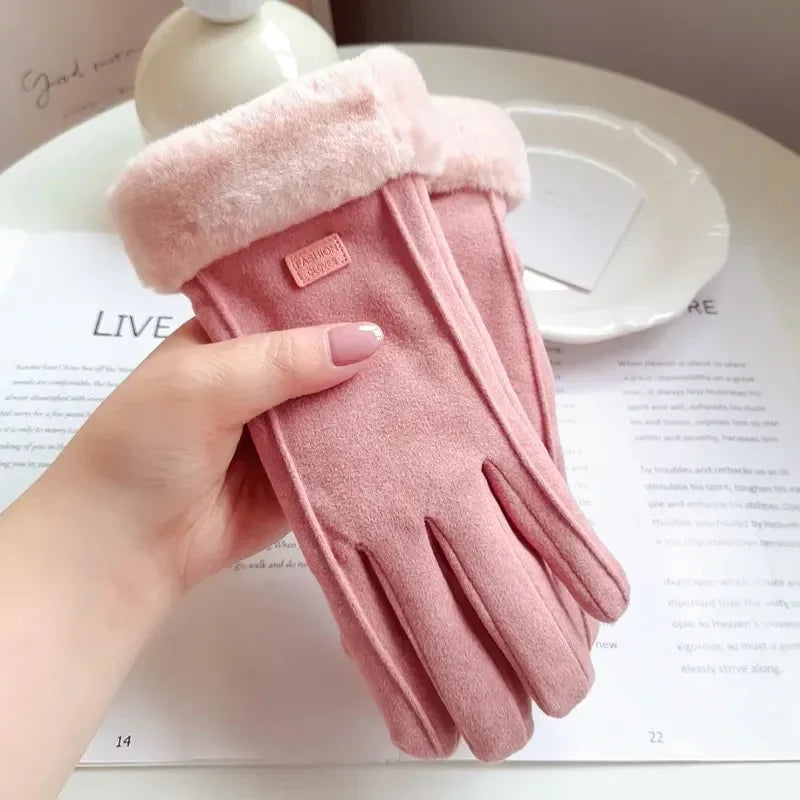 Women's Winter Suede Plush Touchscreen Gloves