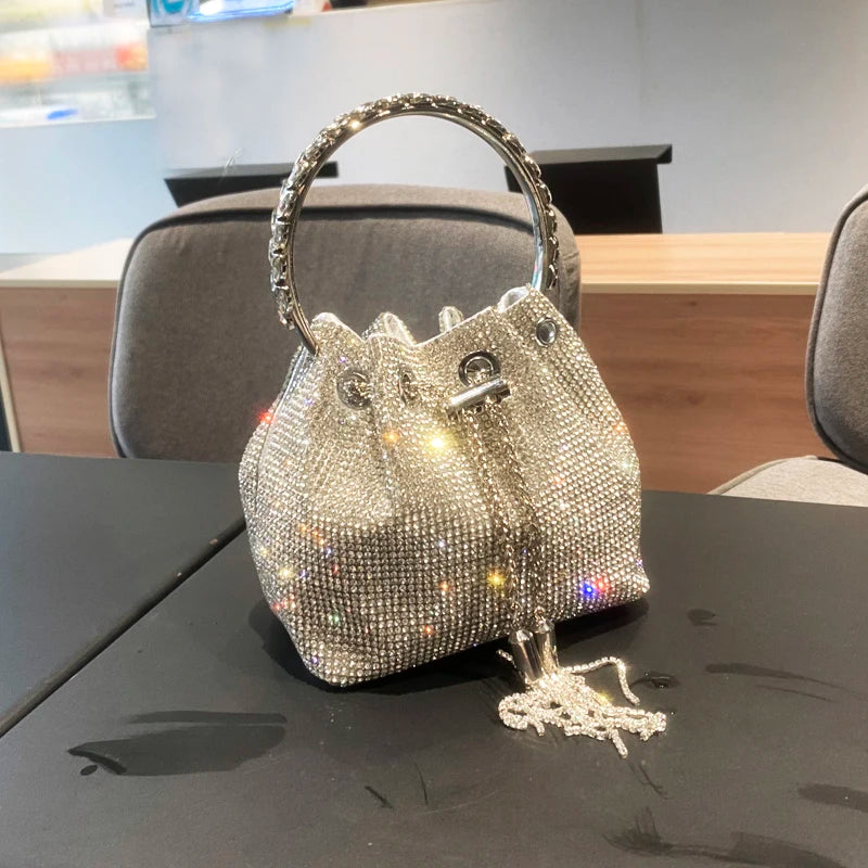 Luxury Designer Crystal Rhinestone Bucket Clutch