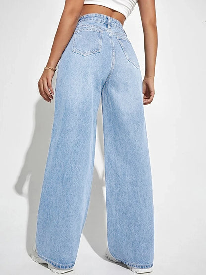 Nouveau pantalon ample taille haute en denim à jambes larges pour femmes