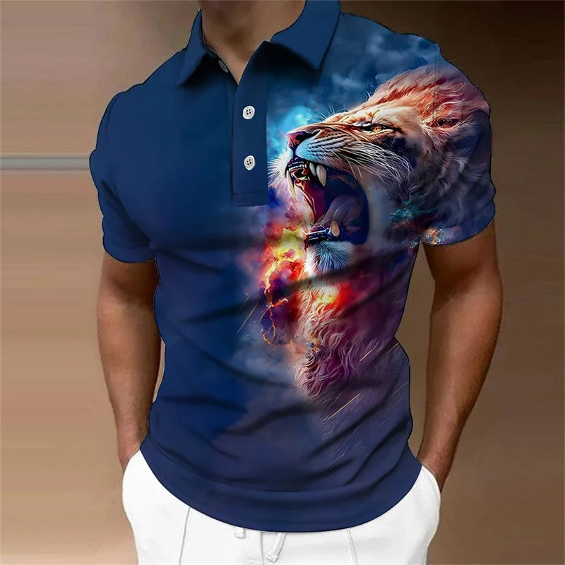 Poloshirt mit 3D-Wolf- und Adler-Print für Herren