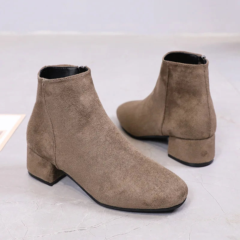 Bottines chaudes en laine à talons mi-hauts pour femmes