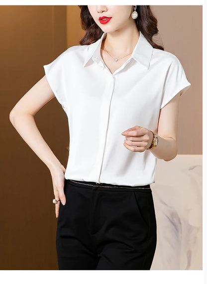 Women's Silk Satin Polo Vintage Blouse