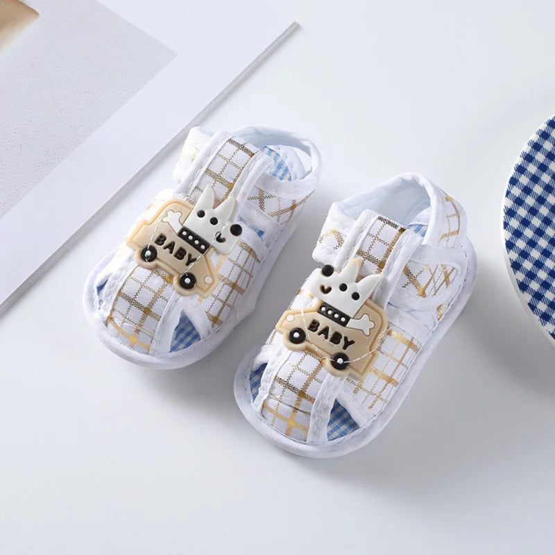 Chaussures de berceau souples avec impression de dessin animé pour bébés garçons