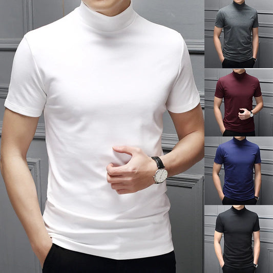 Men Half high Collar Short Sleeve Slim Body T-Shirt