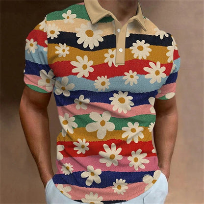 Polo pour homme à la mode, imprimé en 3D, motif floral, revers, manches courtes, haut d'été, nouveau, loisirs, vacances, rue, vêtements respirants