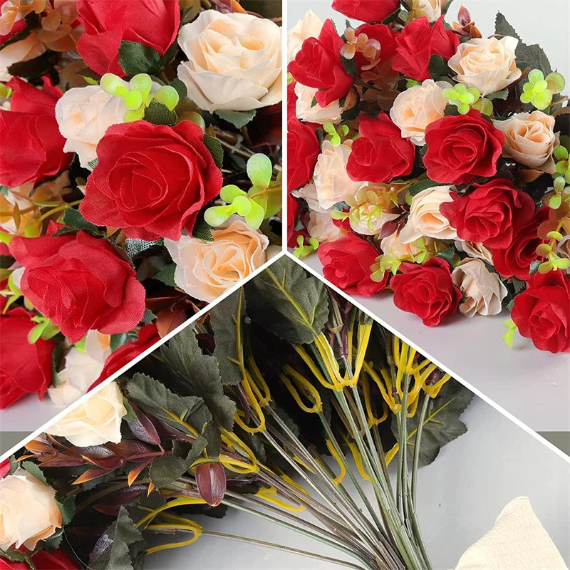 6 Branches Faux Roses, 12 Heads for Decor