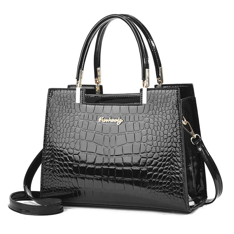 Crocodile Embossed Tote - Patent Leather Shoulder Purse
