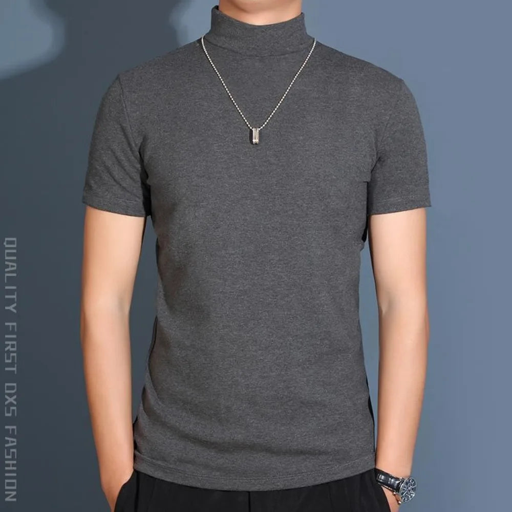 Men's Short Sleeve Turtleneck T-Shirt - Half-high Collar Base Shirt