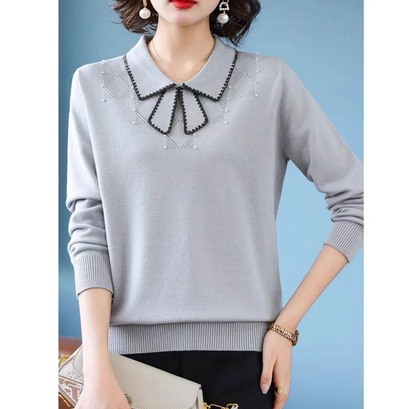 Autumn Bow Detail Knit Sweater for Women