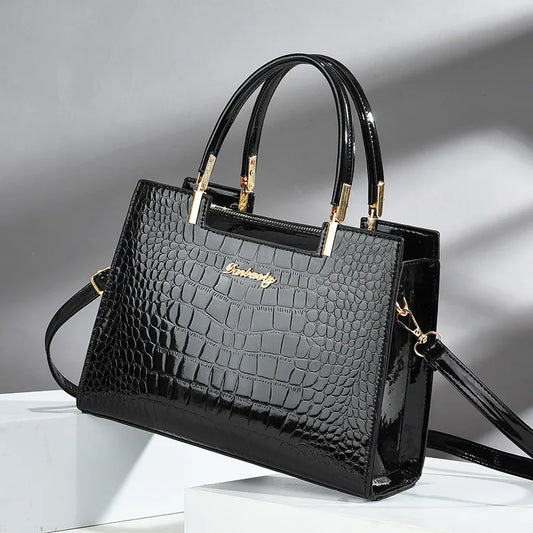 Crocodile Embossed Tote - Patent Leather Shoulder Purse