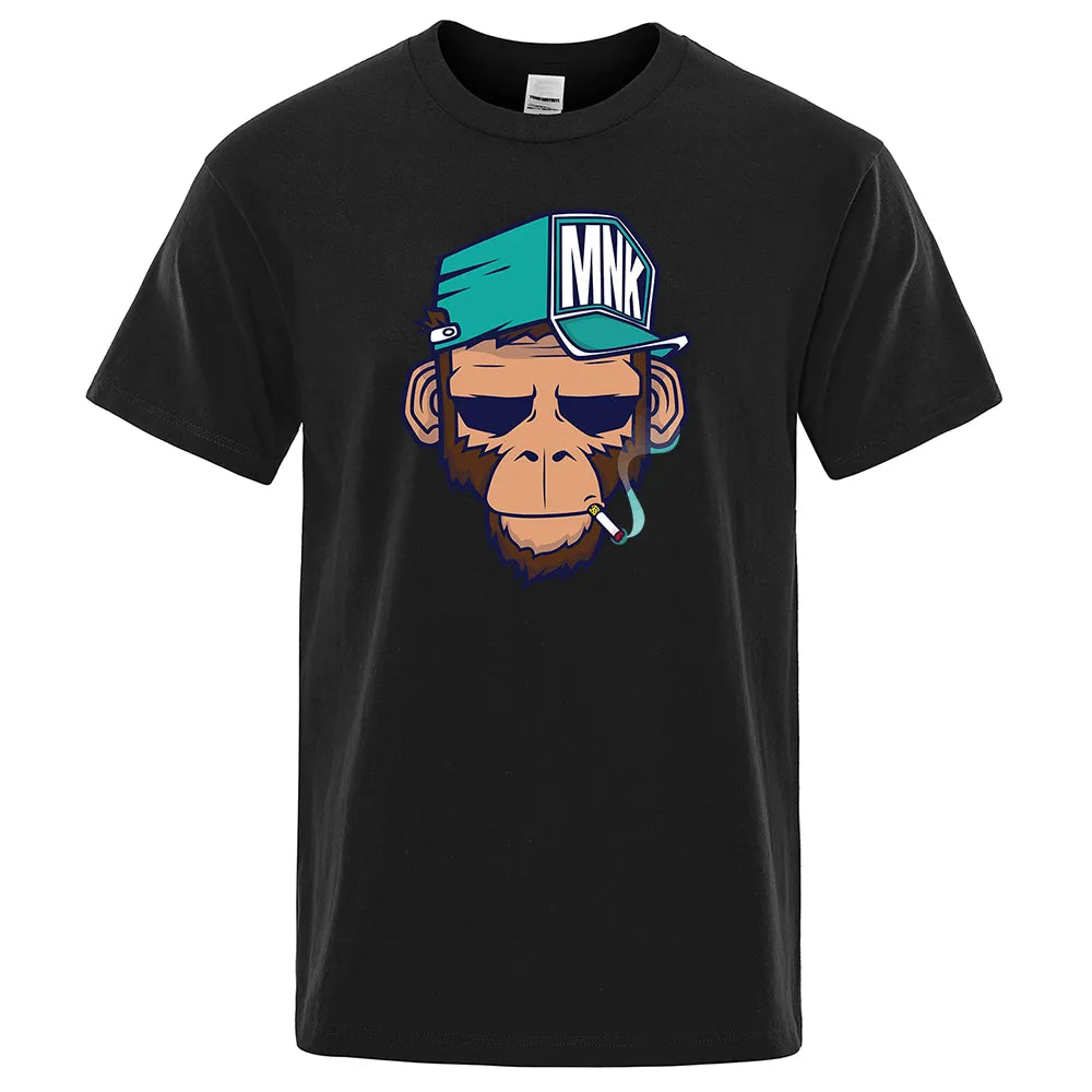 Smoking Monkey Cartoons Print Kurzarm Herren T-Shirts