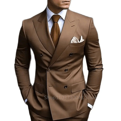 Slim Fit Brown 2-Piece Wedding Suit for Men