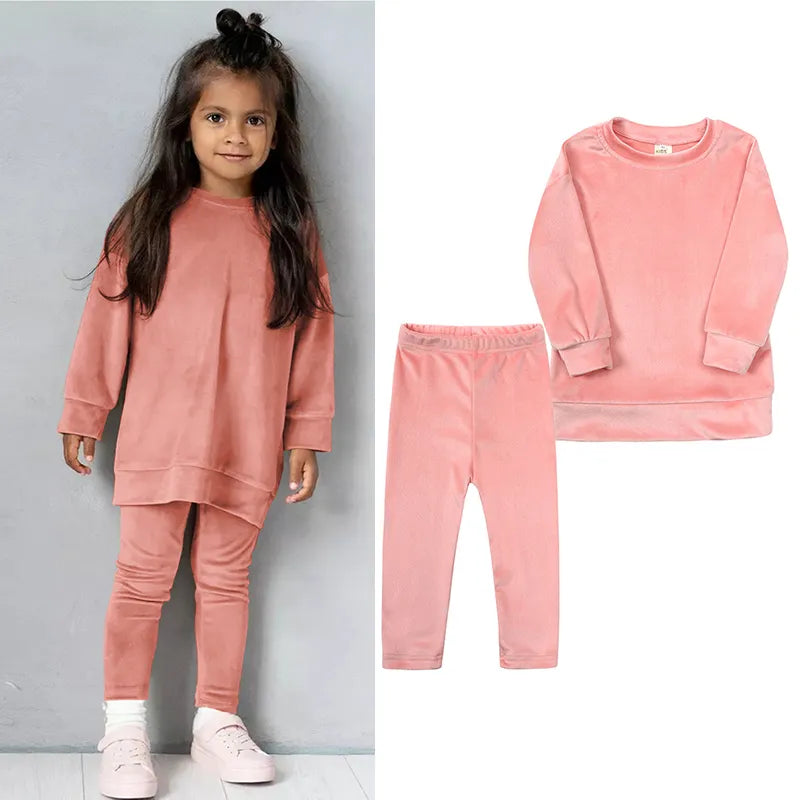 Frühlings-Samtanzug für Kinder, Pullover-Set mit Hose