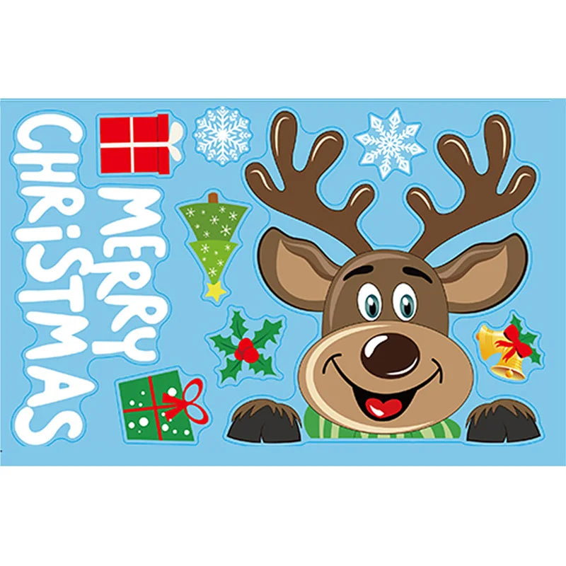 Removable Santa Elk Window Stickers for Festive Decor