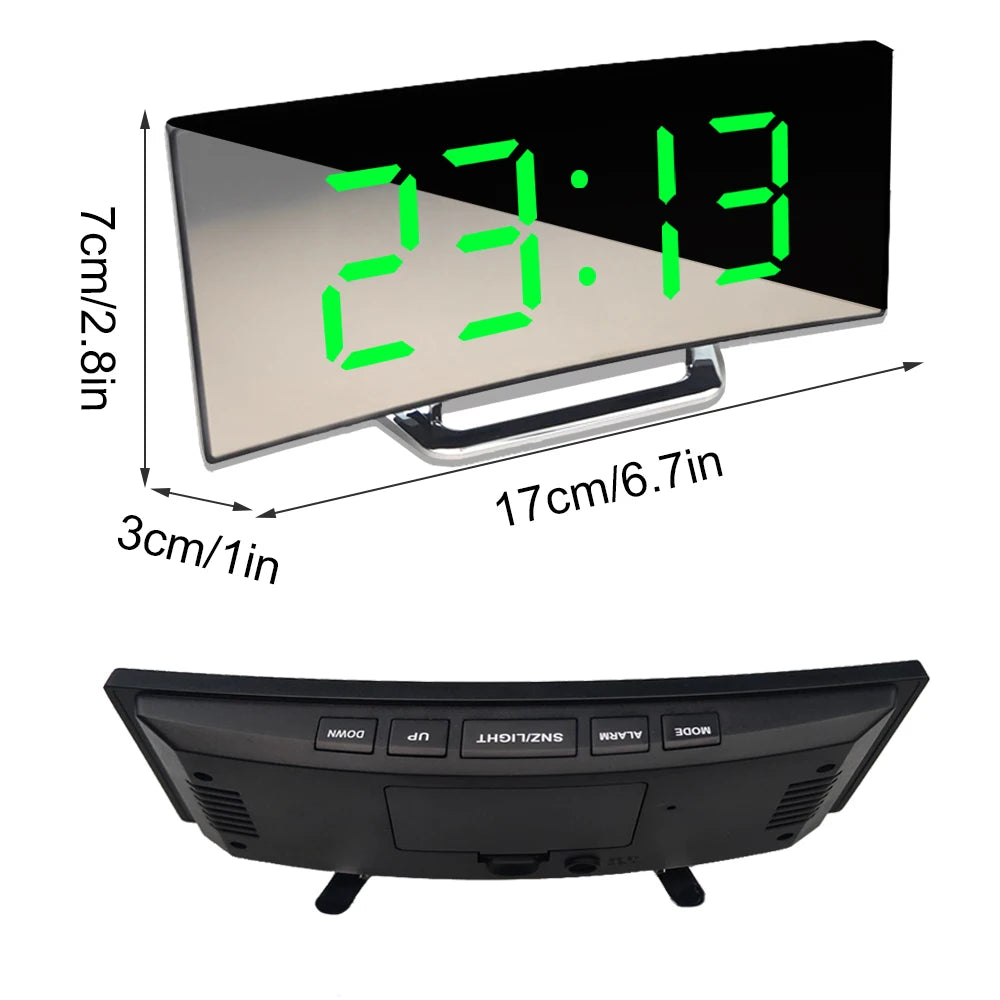 LED Digital Alarm Clock for Kids with Curved Mirror Screen & Snooze Function