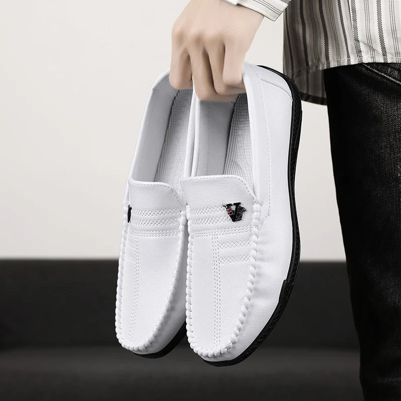 Mocassins décontractés en cuir blanc pour hommes