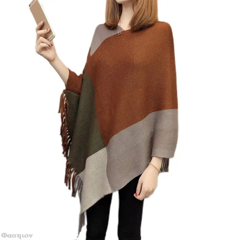 Elegant Winter Oversized Cloak with Tassels for Women