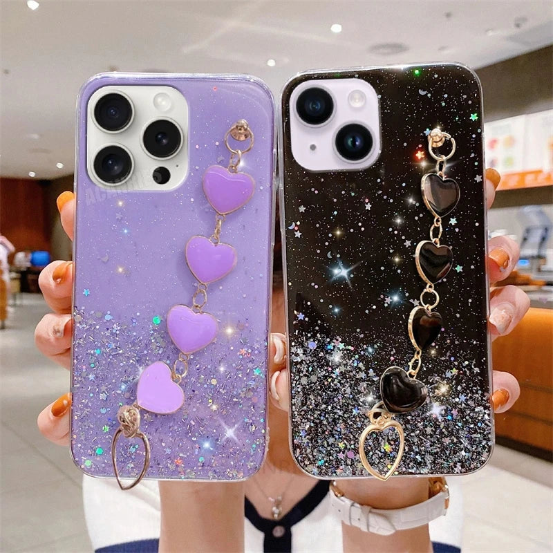 Mode Plating Liebe Herz Armband Kette Fall Für iPhon 16