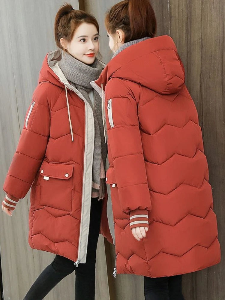 Parka surdimensionnée à capuche pour femme, manteau long et chaud coupe-vent