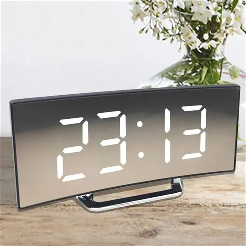 LED Curved Screen Digital Alarm Clock with USB Charging