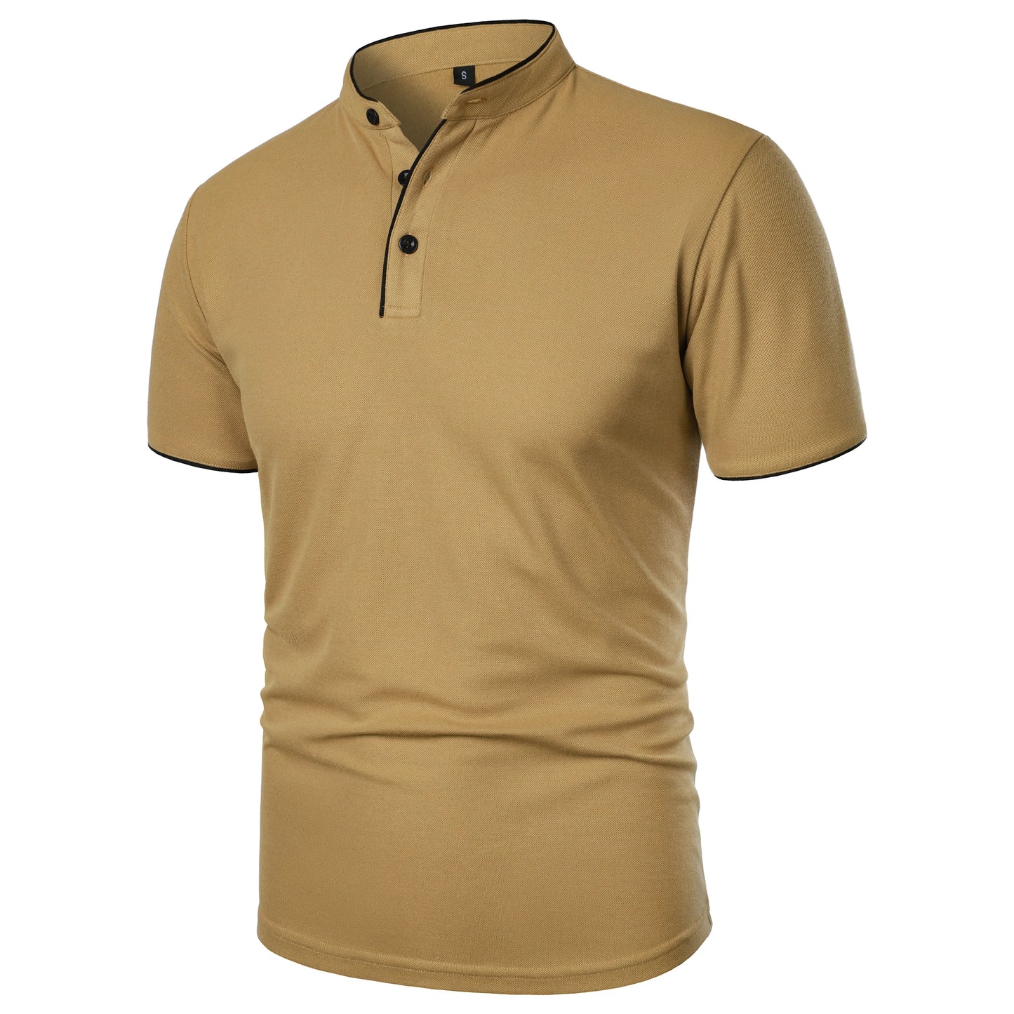 Men's solid color short-sleeved stand Neck T-shirt