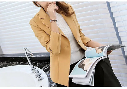 Elegant Women's Skinny Patchwork Blazer with Ruffles for Spring/Summer