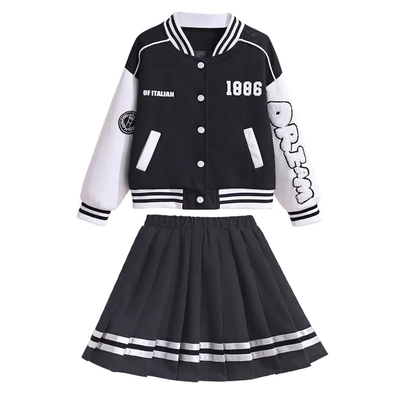 Baseball Kids Suits Jacket & Pleated Skirt 2 Pcs Outfits