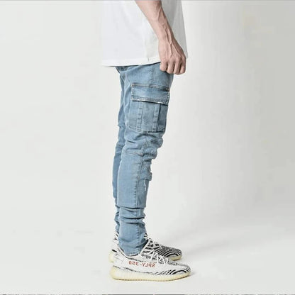 Multi-Pocket Solid Color Cargo Jeans