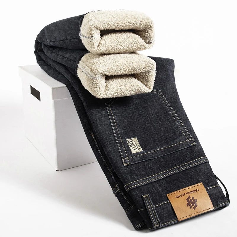 Winter Lamb Fluff Fleece-Lined Straight Pants for Men