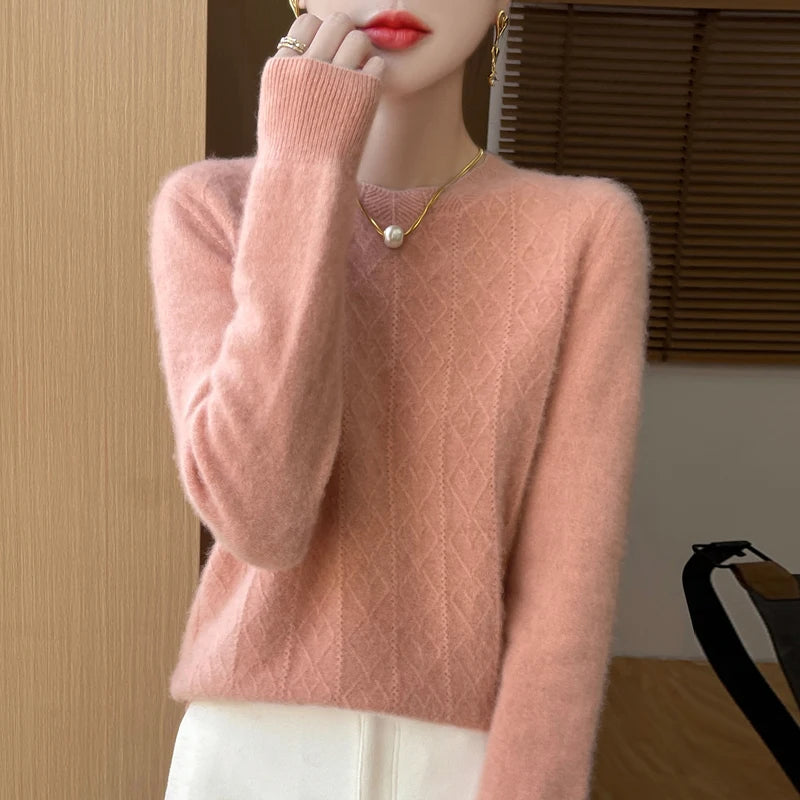 Elegant O-Neck 100% Wool Sweater for Women