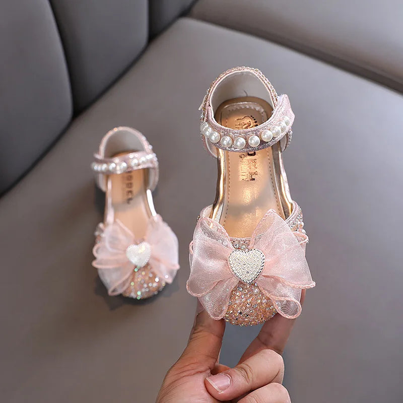 Elegant Rhinestone Bow Princess Sandals for Girls