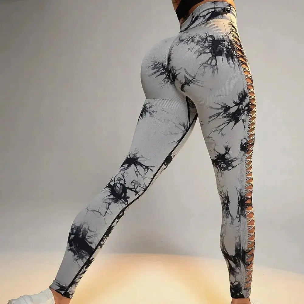 Mesh Tie Dye Hip Lift Pants