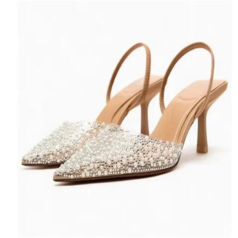 Pearl Decor  Slingback Summer High Heels for women